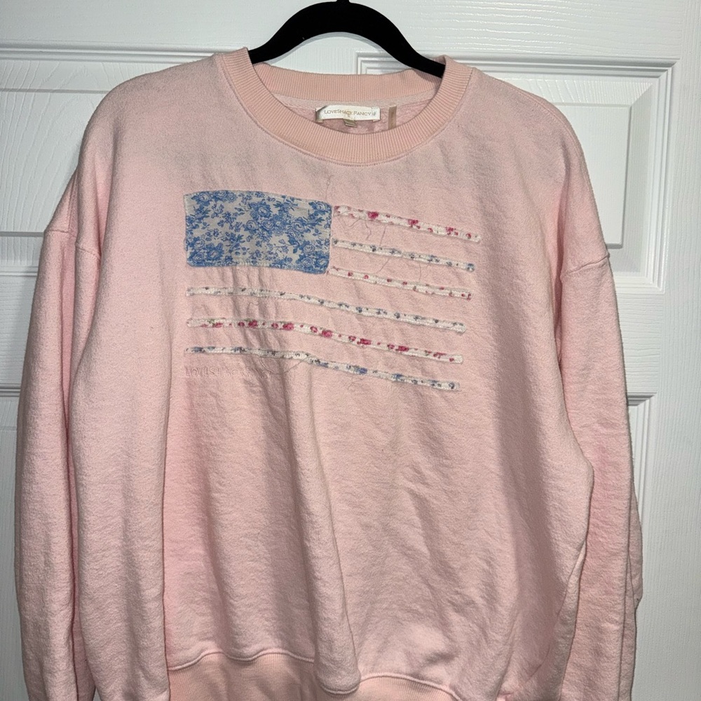 LoveShackFancy Pink and Blue Floral Flag Sweater SIZE M/L